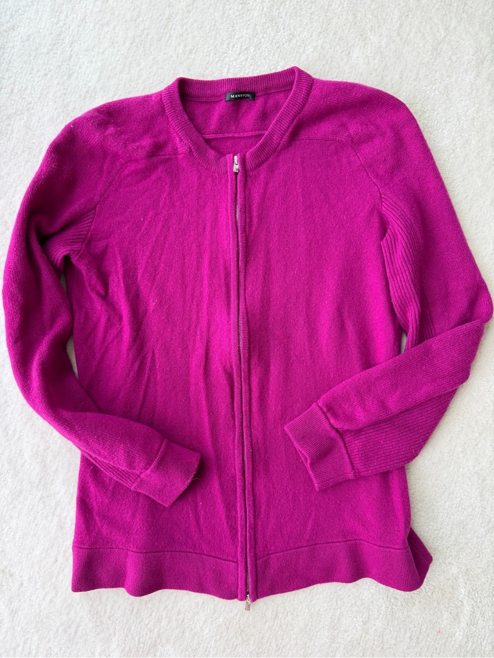 Manrico 100% Cashmere Fuchsia Purple Zip-Front Cardigan Sweater Made in Italy